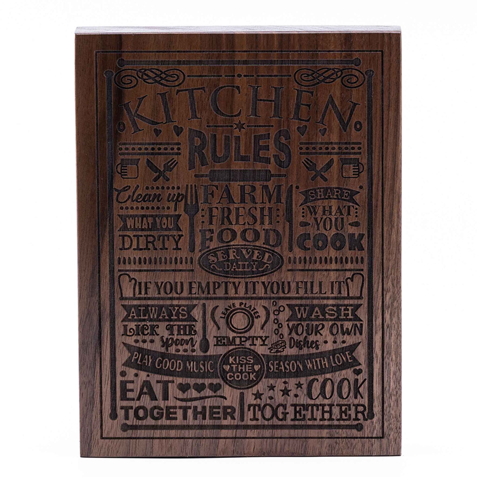 Kitchen Rules Plaque Walnut wood