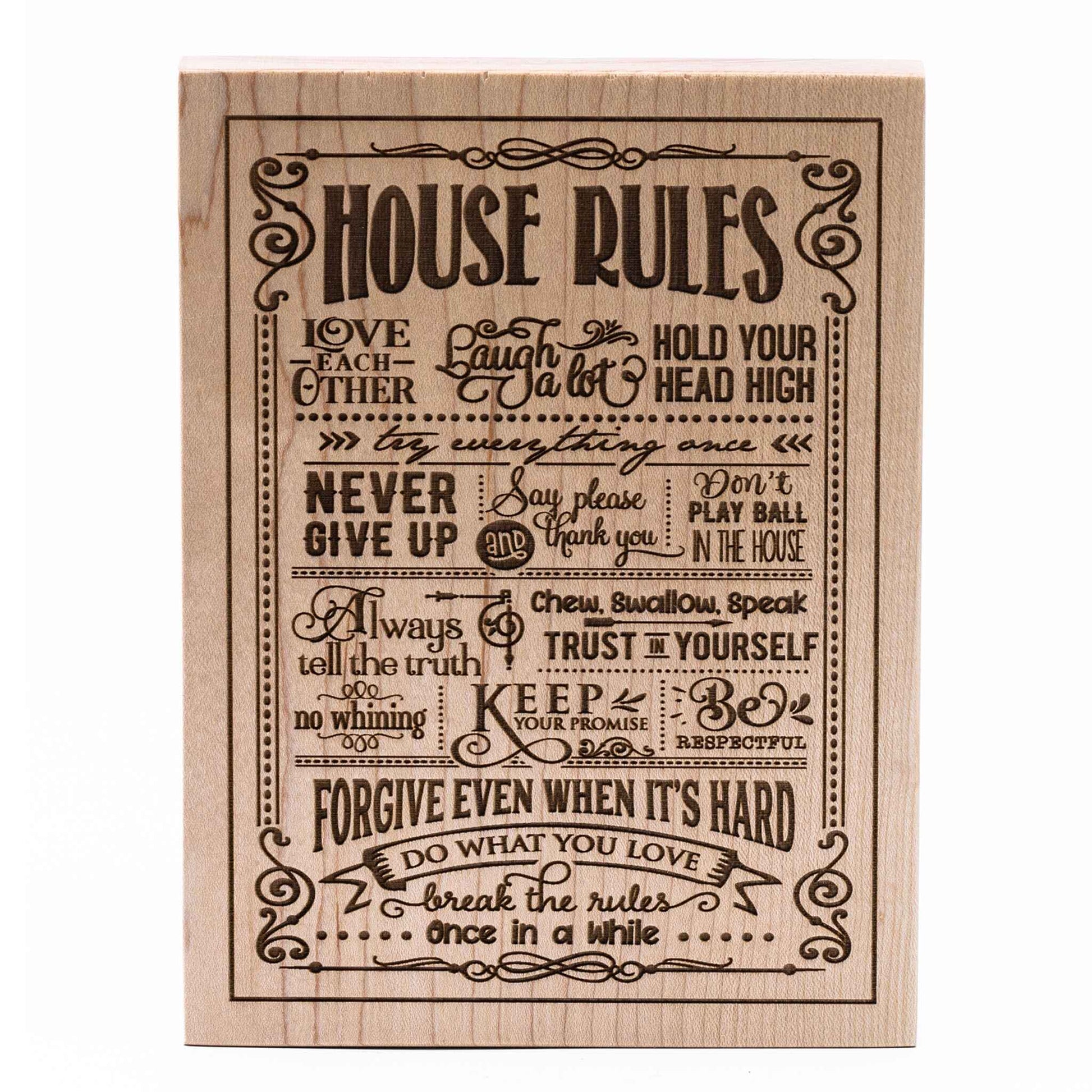 House Rules Plaque Maple wood