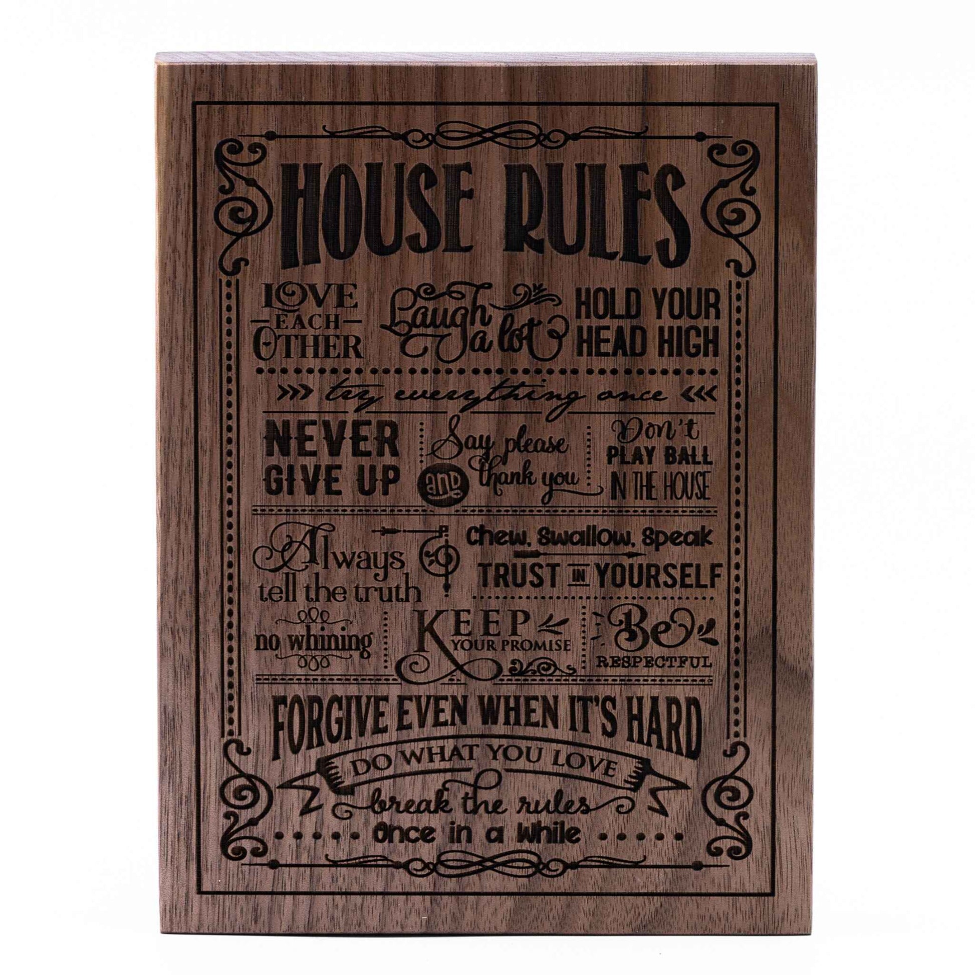 House Rules Plaque Walnut wood