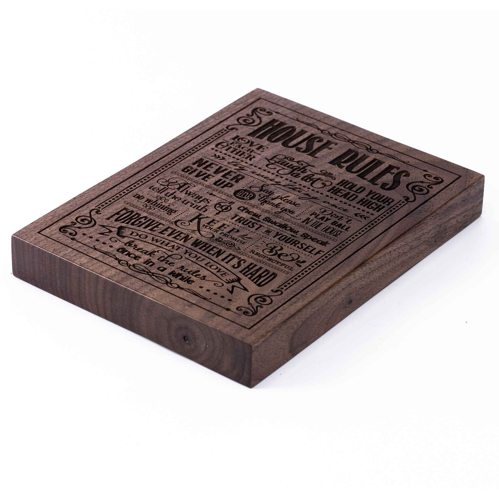 House Rules Plaque Walnut wood