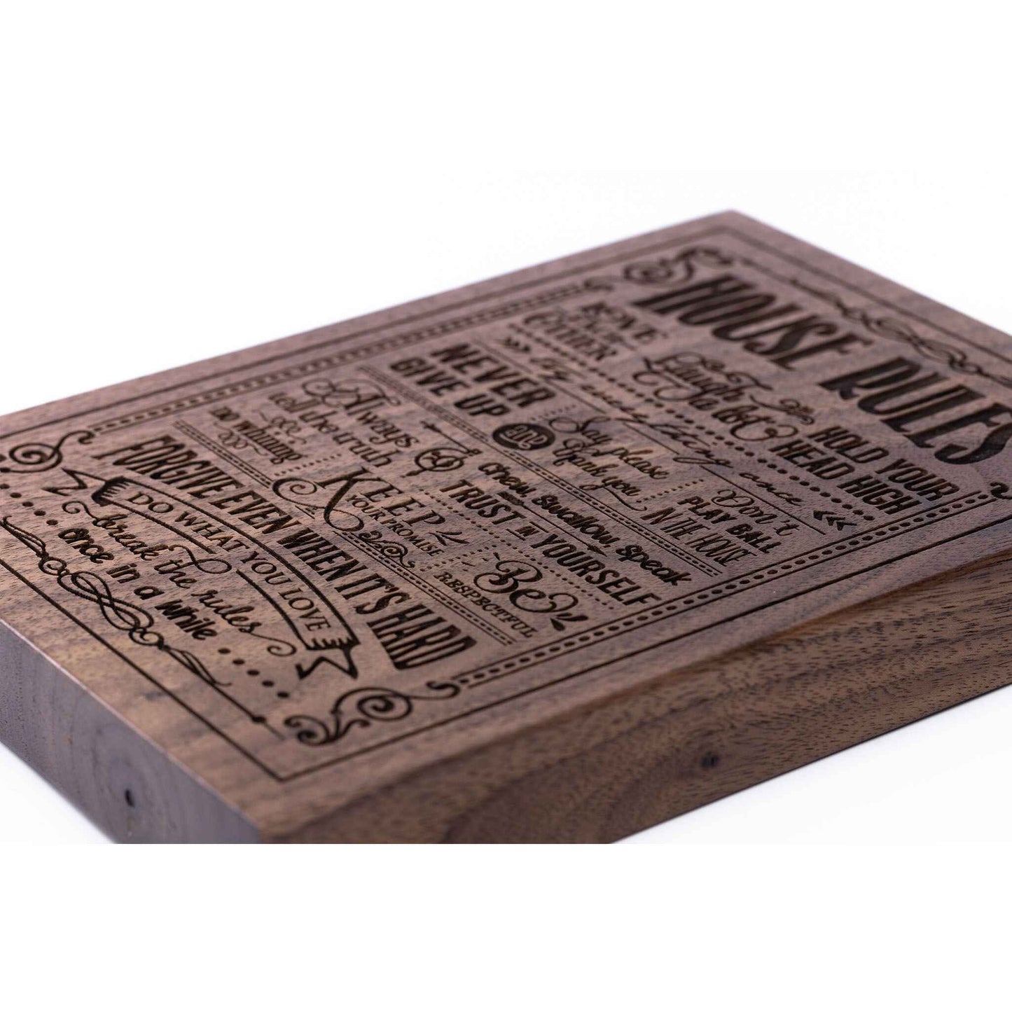 House Rules Plaque Walnut wood