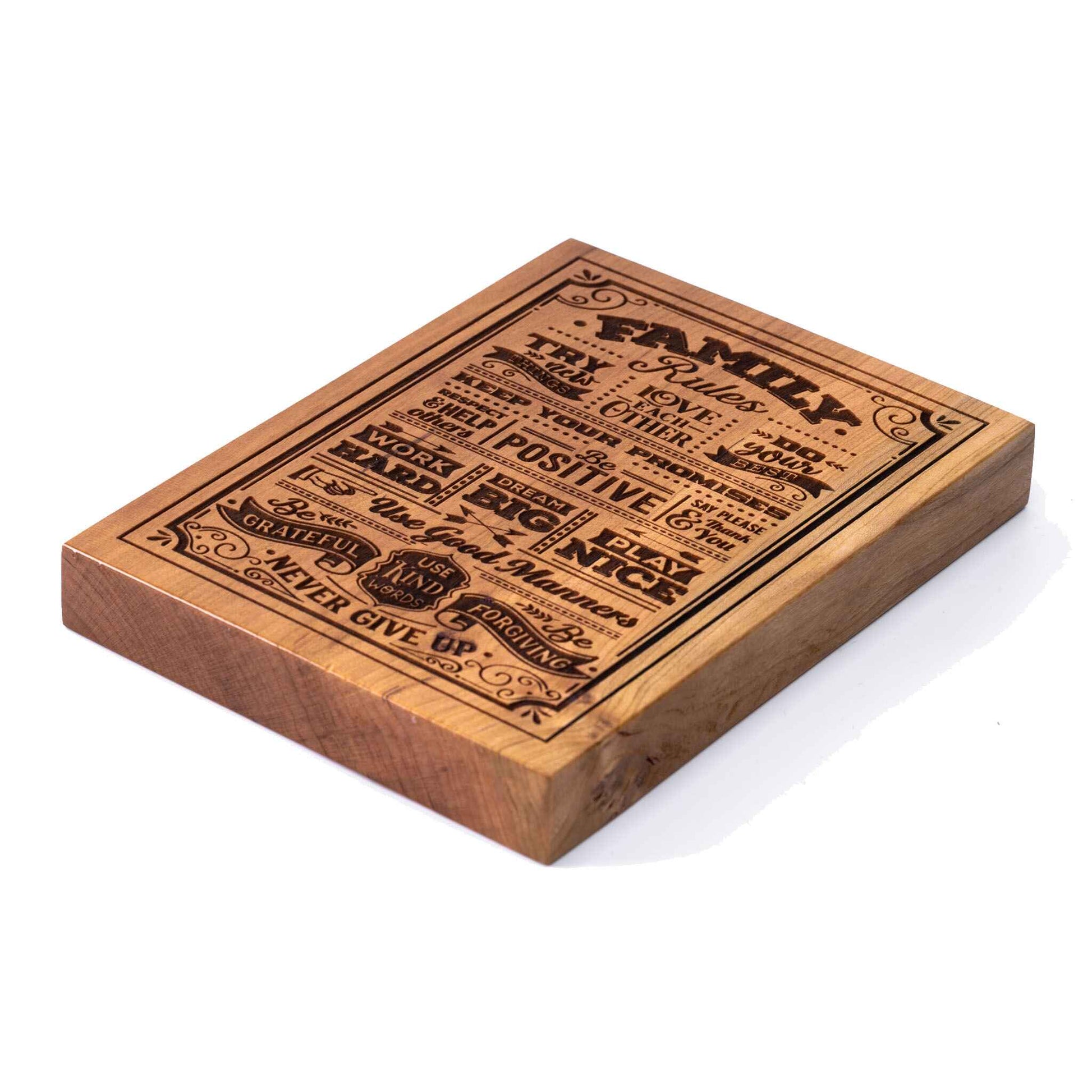 Family Rules Plaque Cherry wood