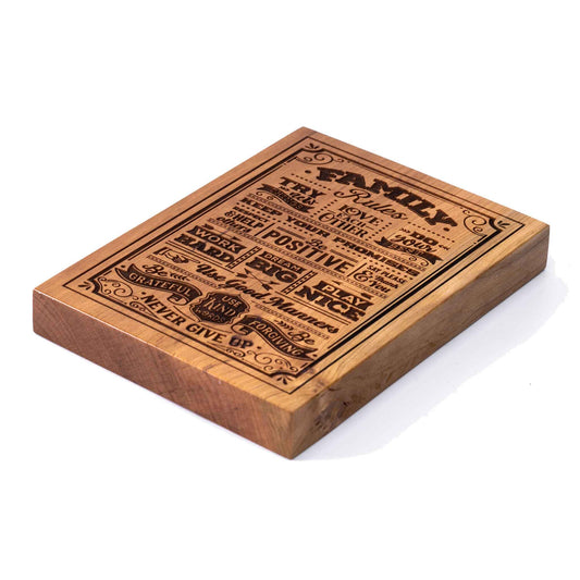 Family Rules Plaque Cherry wood