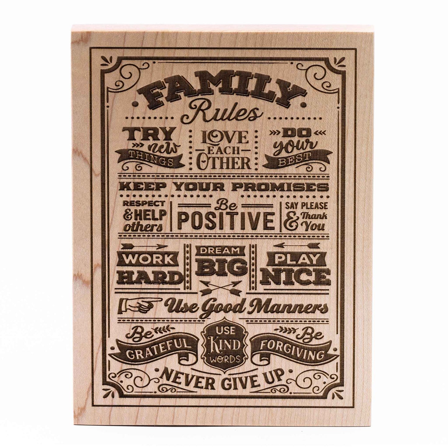 Family Rules Plaque Maple wood