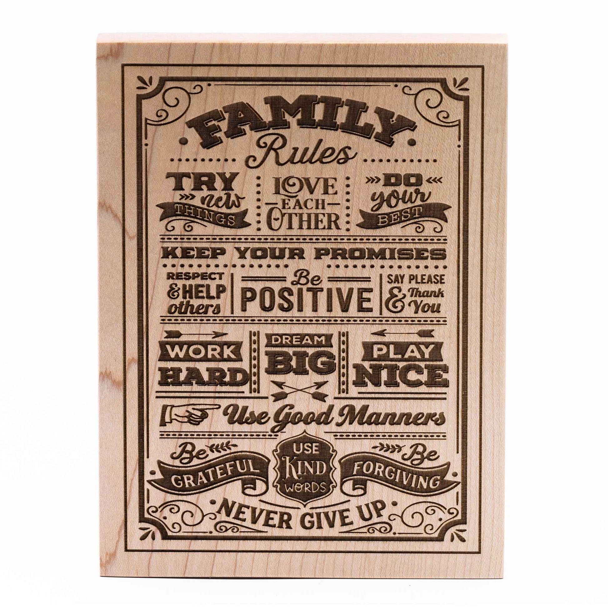 Family Rules Plaque Maple wood