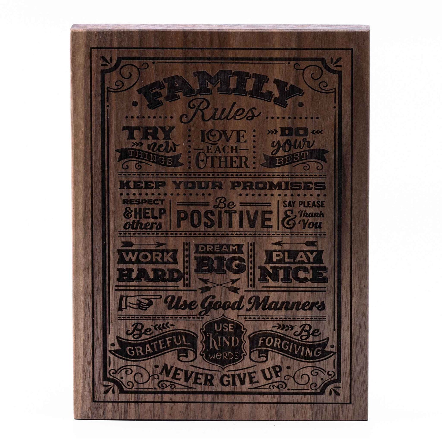 Family Rules Plaque Walnut wood