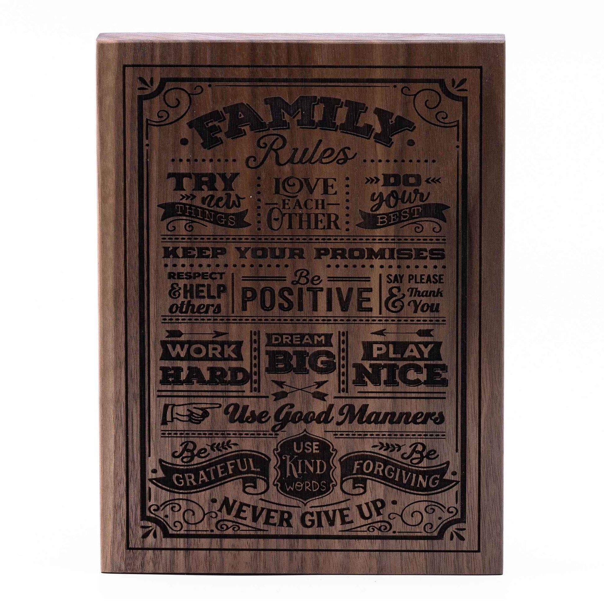 Family Rules Plaque Walnut wood