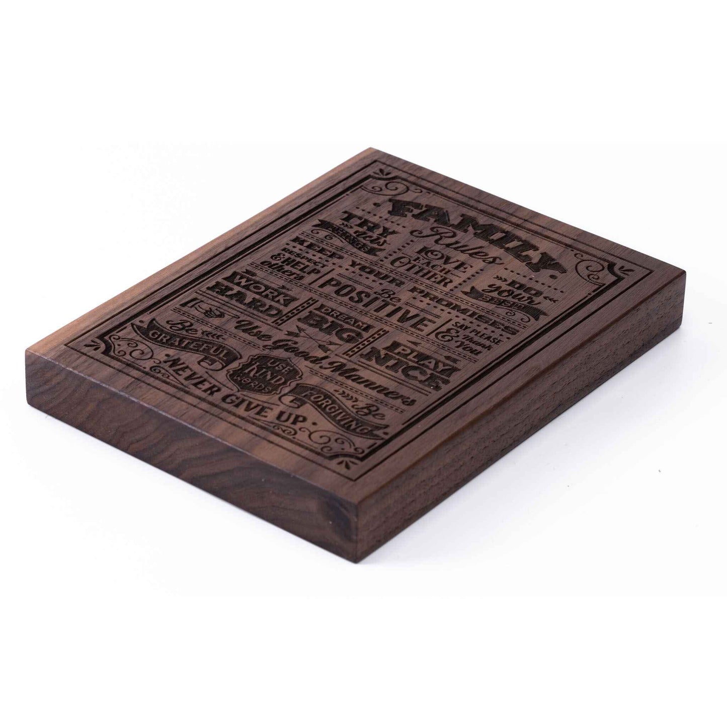 Family Rules Plaque Walnut wood