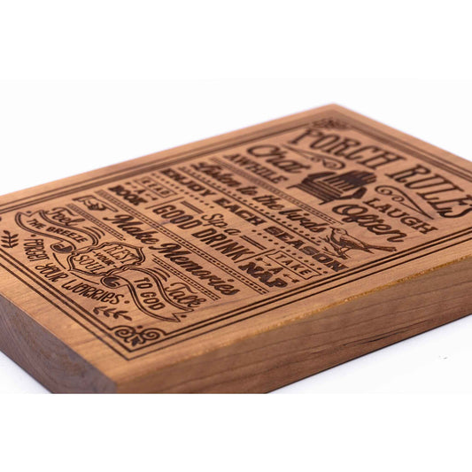 Porch Rules Plaque Cherry wood