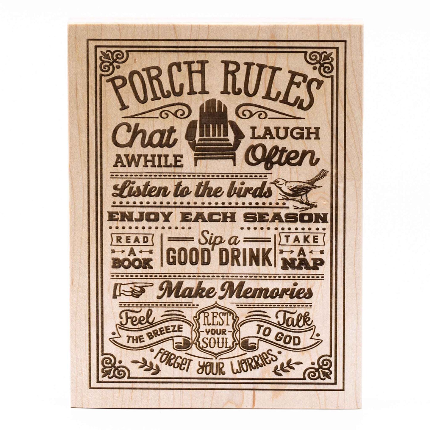 Porch Rules Plaque Maple wood