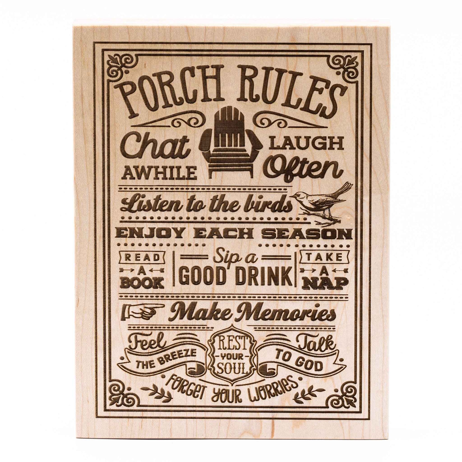 Porch Rules Plaque Maple wood