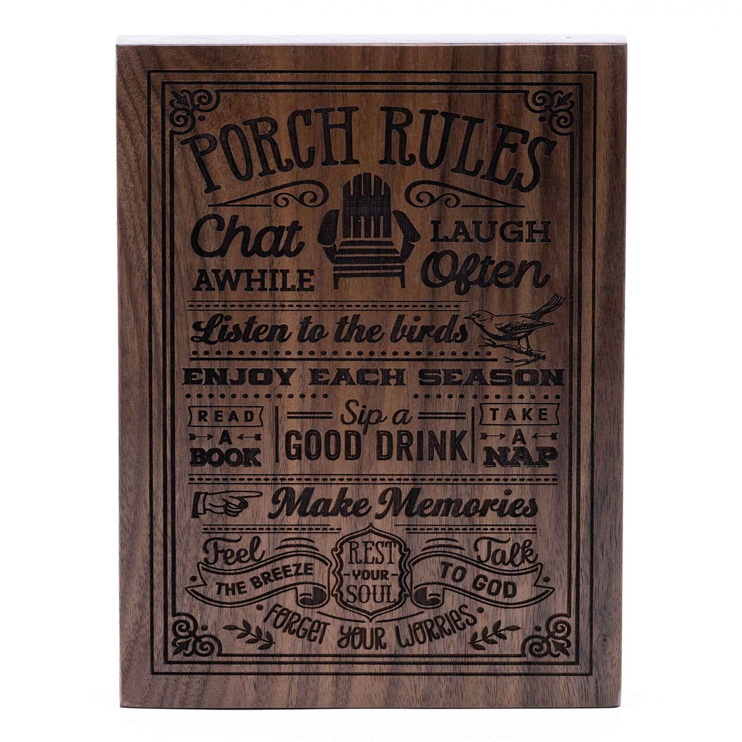 Porch Rules Plaque Walnut wood