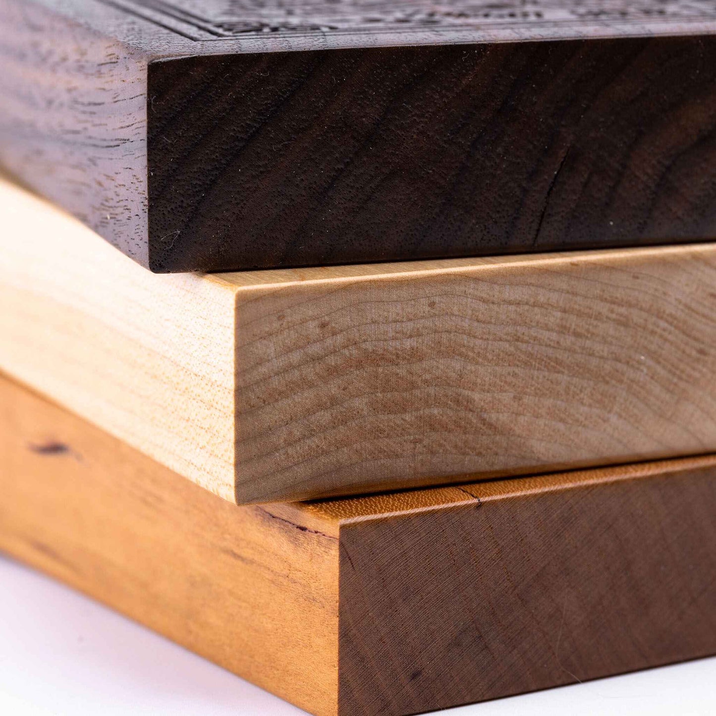 Plaque showing all three woods - Cherry, Maple, Walnut