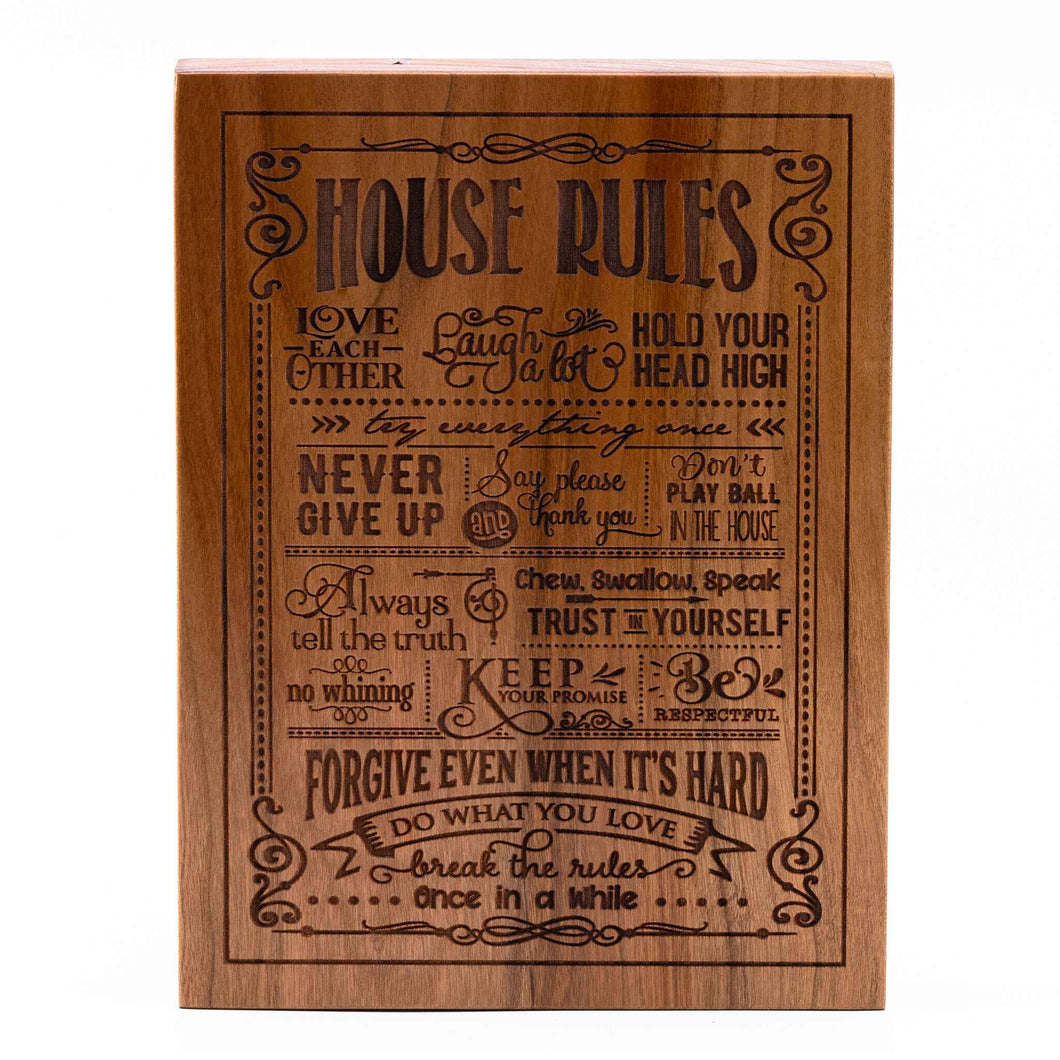 House Rules Plaque Cherry wood