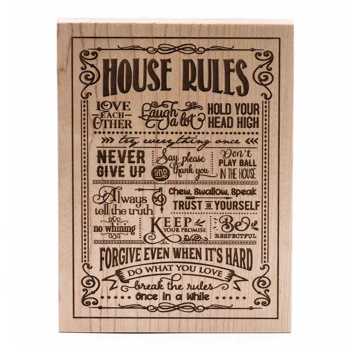 House Rules Plaque Maple wood