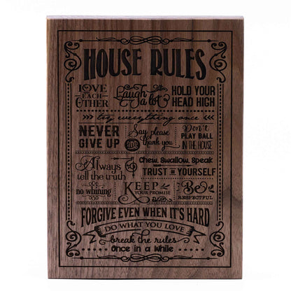 House Rules Plaque Walnut wood