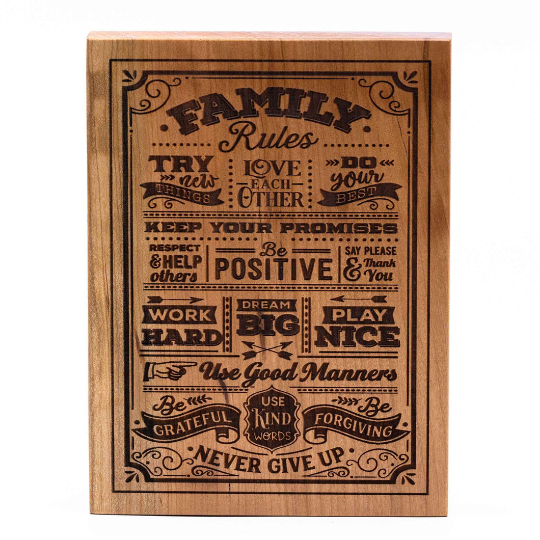 Family Rules Plaque Cherry wood