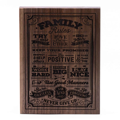 Family Rules Plaque Walnut wood