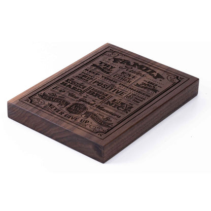 Family Rules Plaque Walnut wood