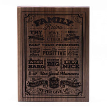 Load image into Gallery viewer, Family Rules Plaque Walnut wood
