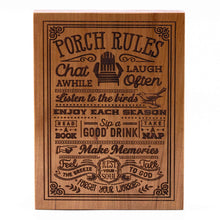 Load image into Gallery viewer, Porch Rules Plaque Cherry wood
