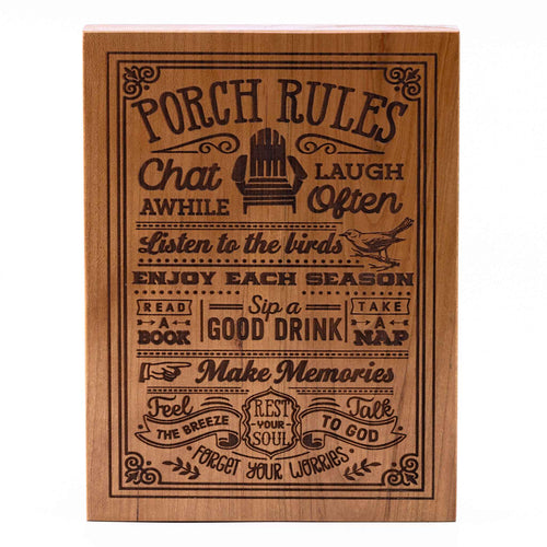 Porch Rules Plaque Cherry wood