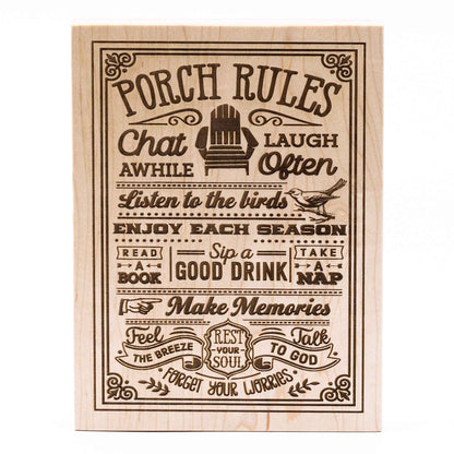 Porch Rules Plaque Maple wood