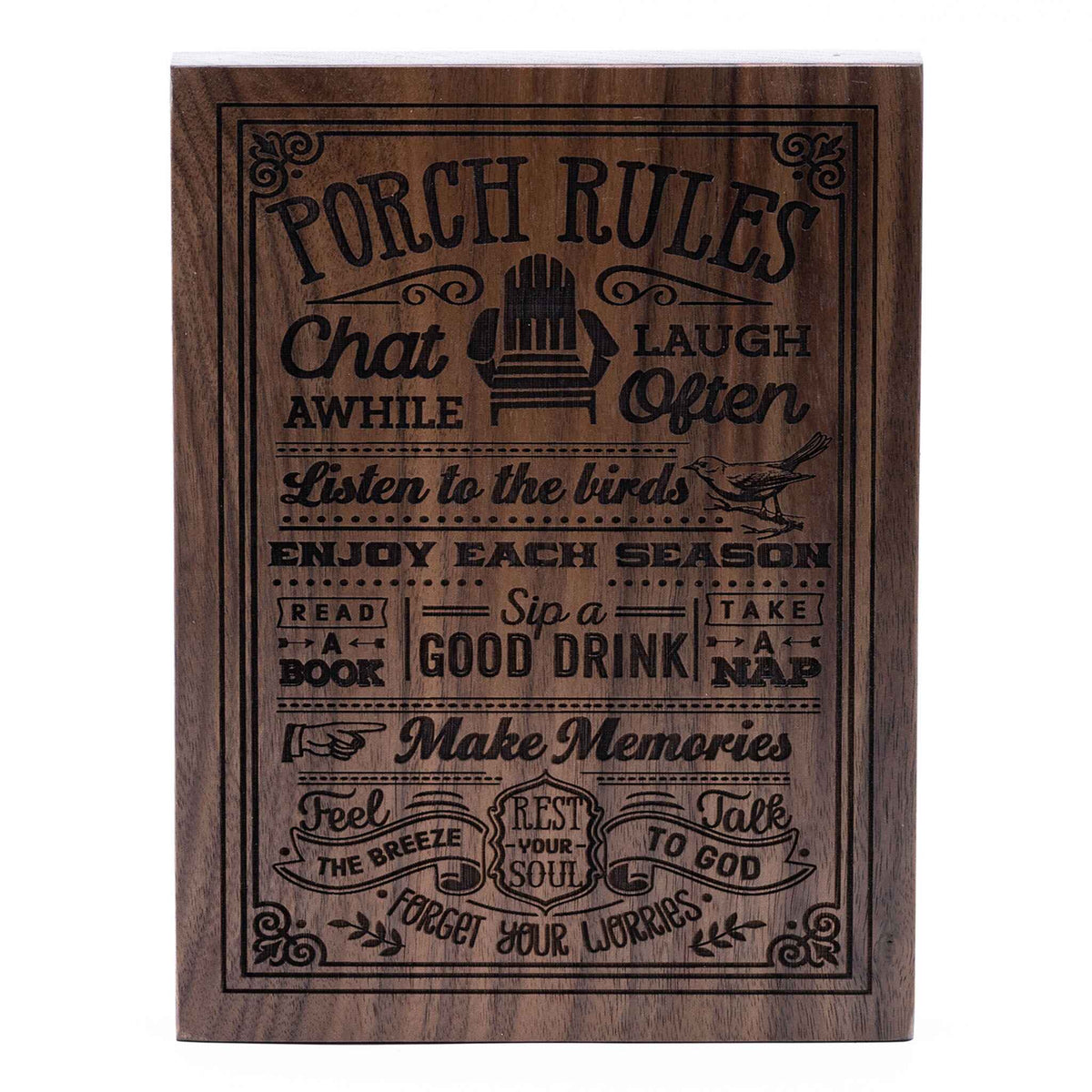 Porch Rules Plaque Walnut wood
