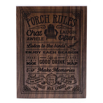 Porch Rules Plaque Walnut wood