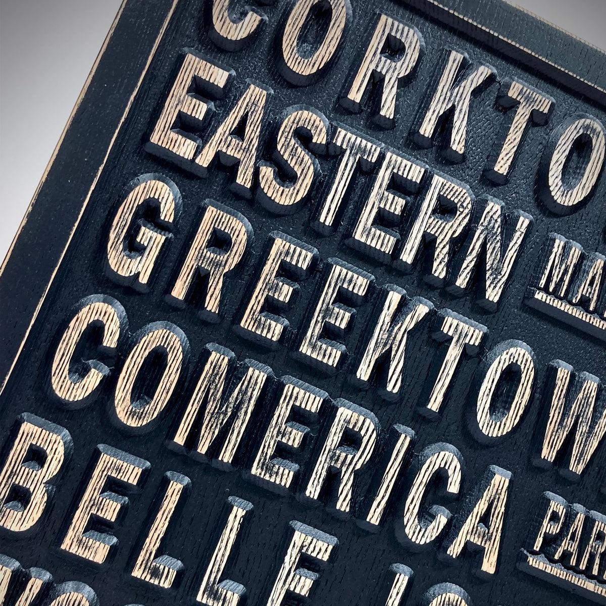 Detroit Carved Subway Sign for Detroit Corktown