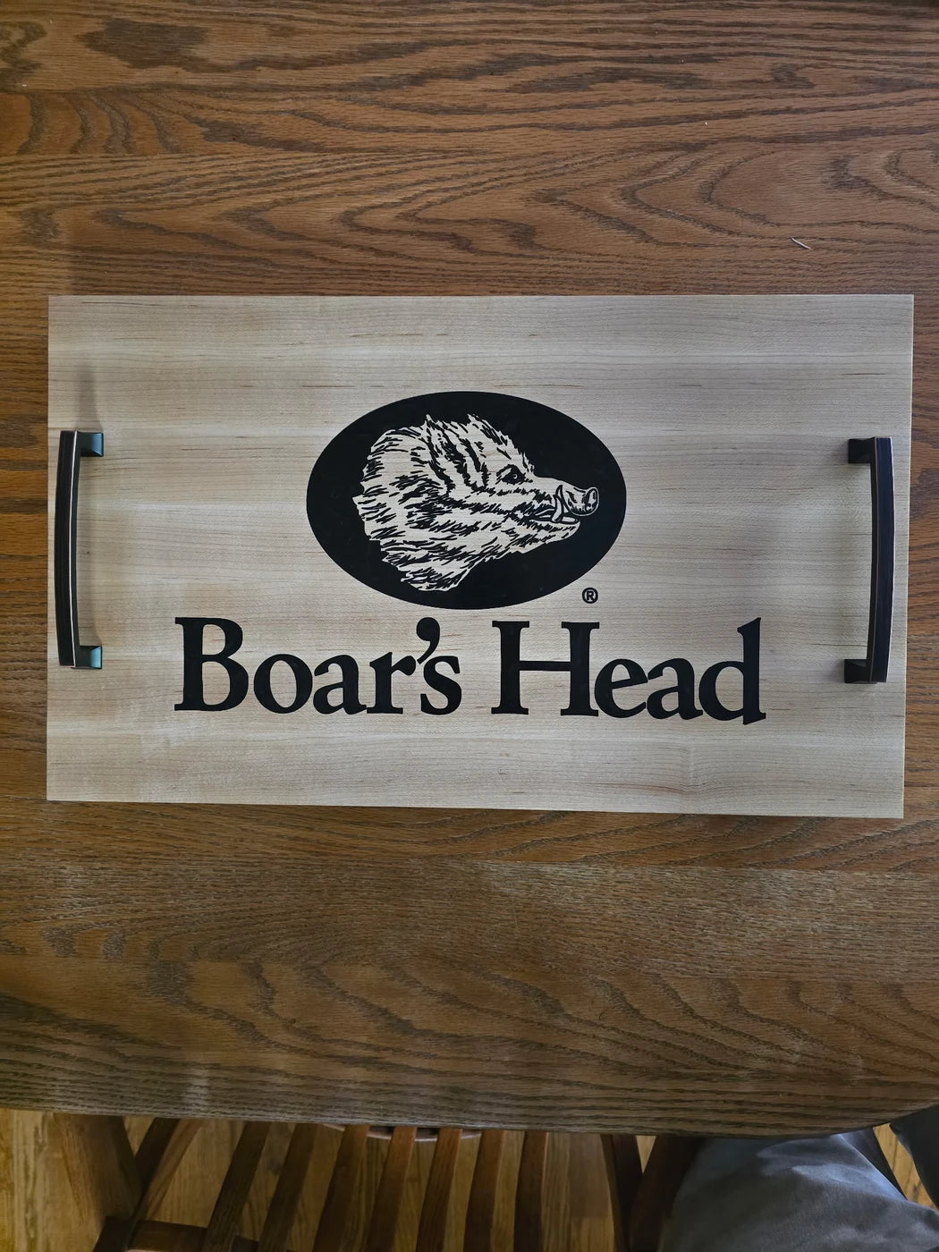 Engraved serving tray engraved for Boar's Head