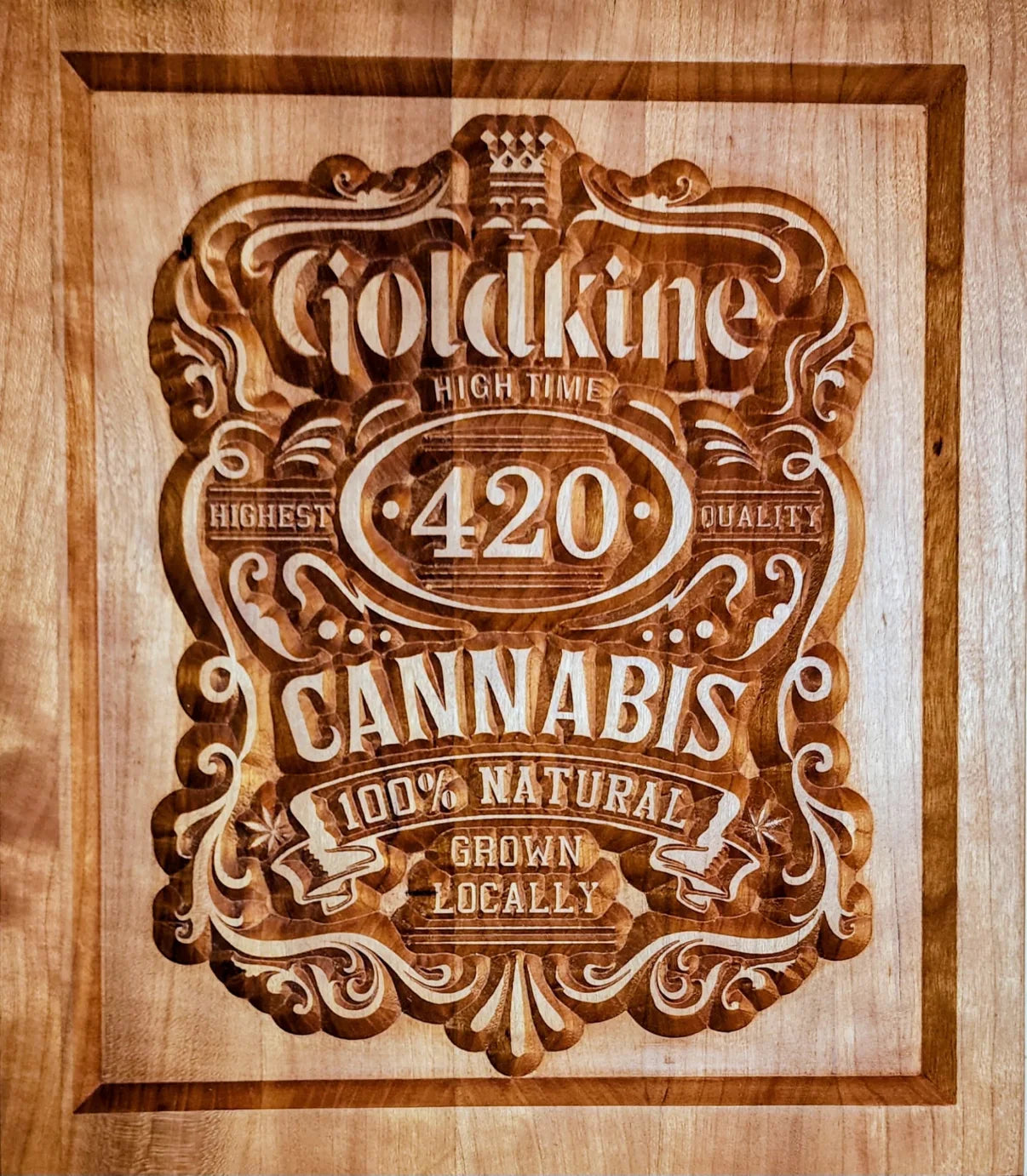 Carved retail sign engraved for Goldkine